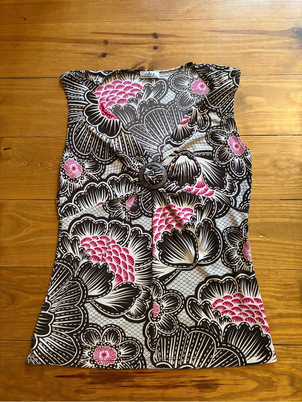 Vintage y2k Creative Design Works Women's Floral Pink and Brown Top Size Small